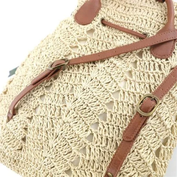 Aktudy Women Straw Backpack, Beach Woven Handbag Boho Shoulders Bag, Flap Top Ha